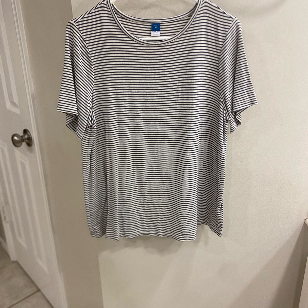 Old Navy Navy and White Striped Luxe Short Sleeve Tee